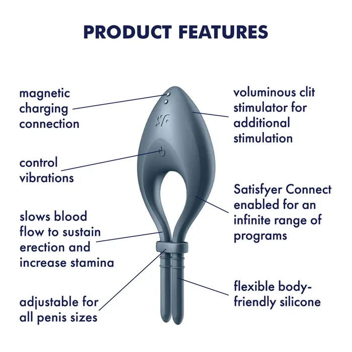 Satisfyer Bullseye Navy Vibrating Adjustable Lasso Cock Ring
