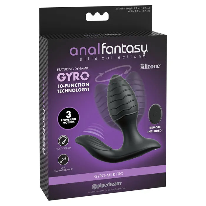 Pipedream Anal Fantasy Elite Gyro Milk Pro USB Rechargeable Gyrating Butt Plug Black Pipedream