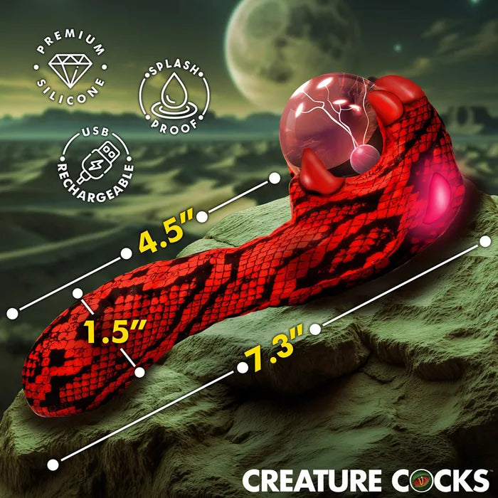 XR Brands Creature Cocks Cobra USB Rechargeable Fantasy Vibrator With Plasma Ball 18.5cm Red XR Brands