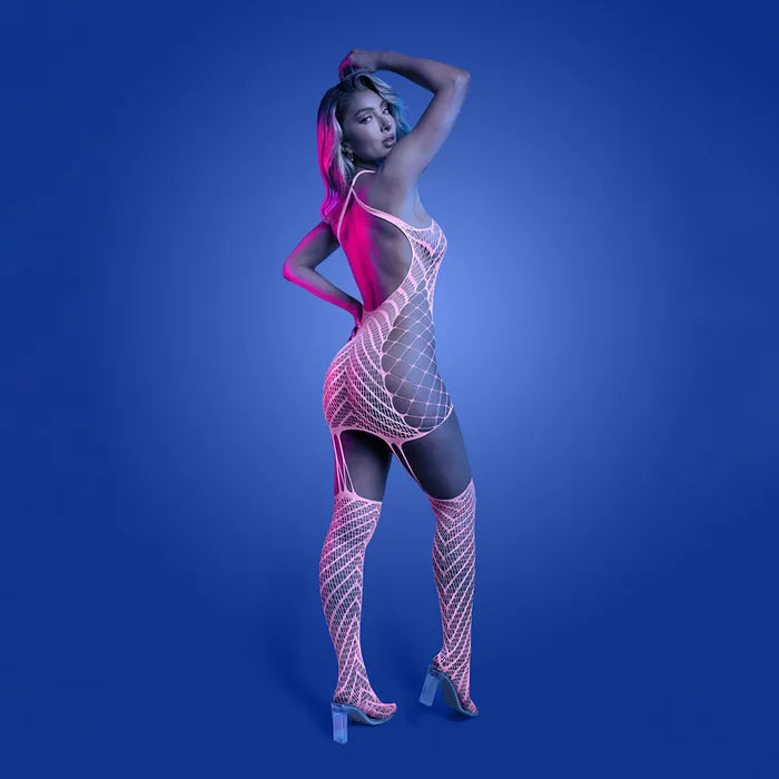 Fantasy Lingerie GLOW Metamorphic Bodystocking Glow In Dark Pink One Size Secondary image