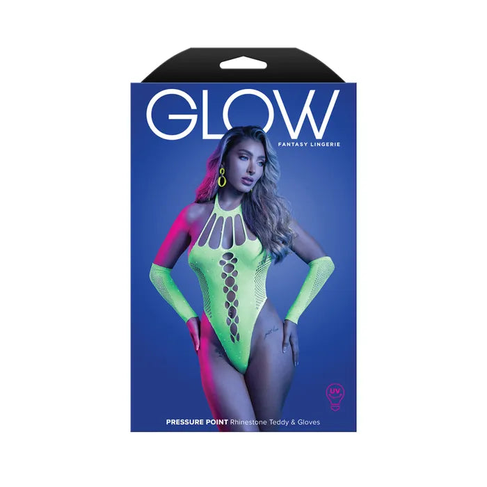 Fantasy Lingerie GLOW Pressure Point Teddy Glow In Dark Green One Size Fantasy Lingerie