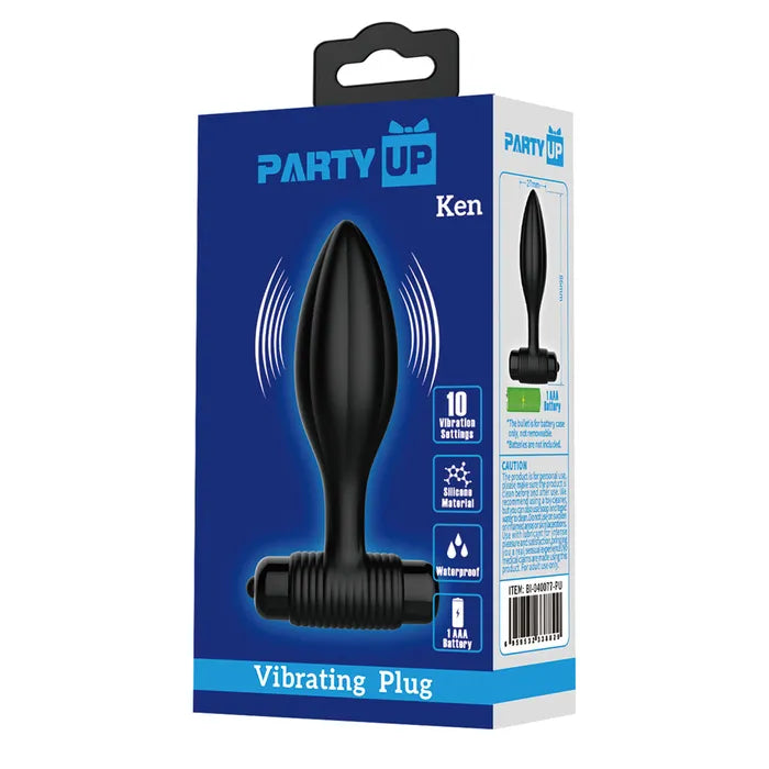Party Up KEN Vibrating Butt Plug Black Vibrating Butt Plug 8.6cm