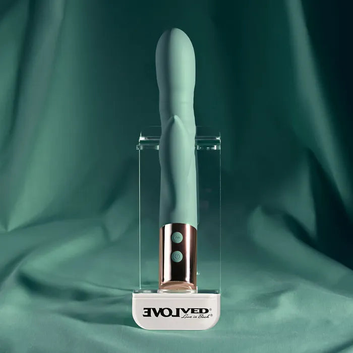 Evolved THE SHIMMY USB Rechargeable Thrusting Rabbit Vibrator Green