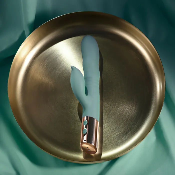 Evolved THE SHIMMY USB Rechargeable Thrusting Rabbit Vibrator Green Secondary image