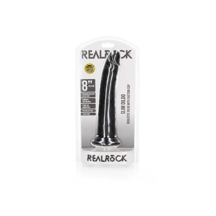 Shots Toys REALROCK Realistic Slim Dildo With Suction Cup 8 Inch Black