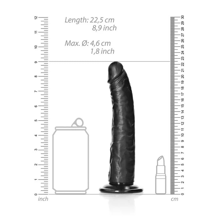 Shots Toys REALROCK Realistic Slim Dildo With Suction Cup 8 Inch Black