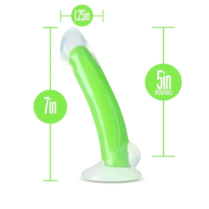 Blush Novelties Neo Elite Glow Omnia Glow In Dark Dual Density Dong 17.8cm Green Blush Novelties