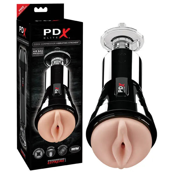 Pipedream PDX Elite Cock Compressor USB Rechargeable Vibrating Pussy Stroker With Suction Base Flesh Pipedream Main image