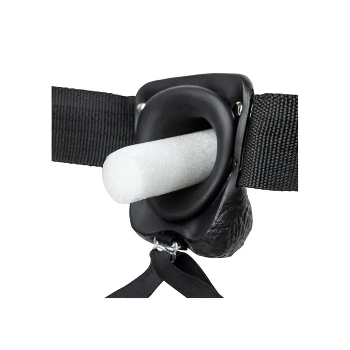 REALROCK Vibrating Hollow Strapon + Balls - 23cm Black - Black 23 cm Vibrating Hollow Strap-On Shots Toys