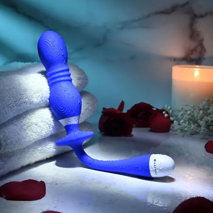 Gender X PLAY BALL USB Rechargeable Thrusting & Vibrating Orbs 25cm Blue Gender X