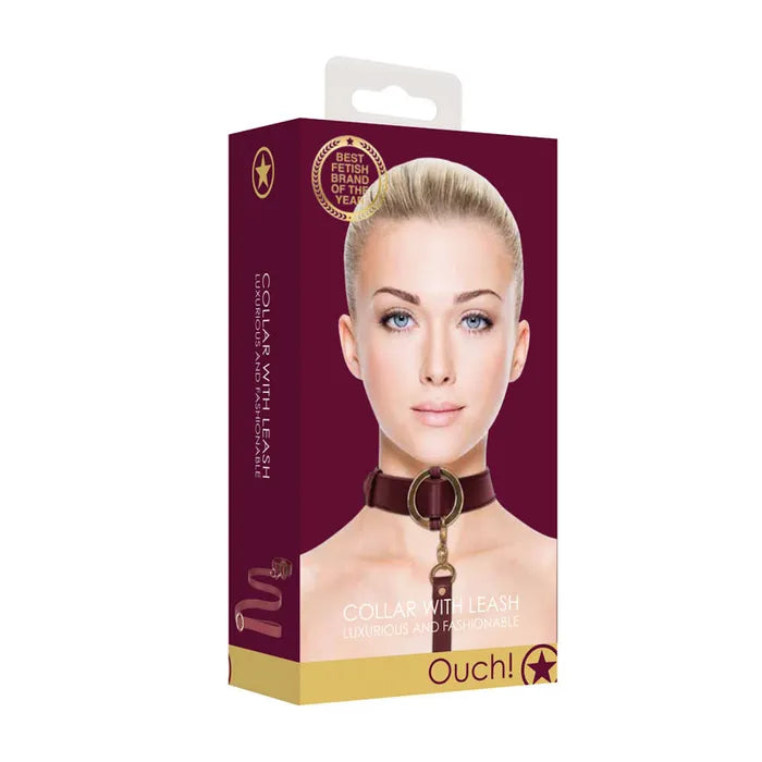 OUCH! Halo Collar With Leash Restraint Burgundy Shots Toys