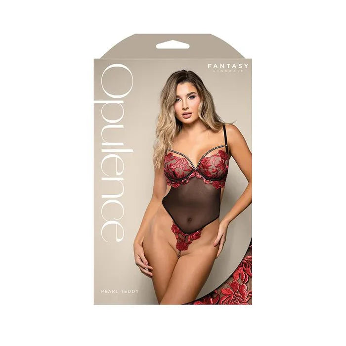 Fantasy Lingerie OPULENCE Floral Pearl Teddy Red / Black - LOVVA