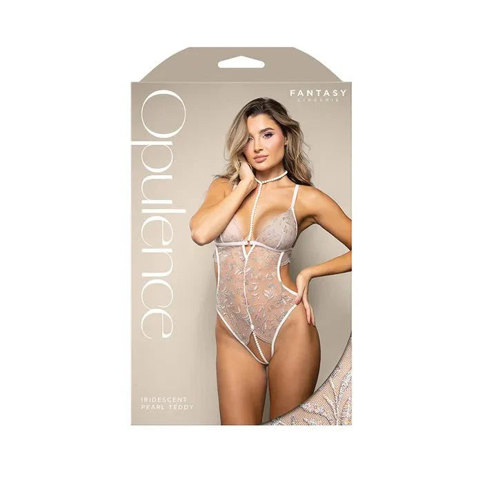 Fantasy Lingerie OPULENCE Iridescent Pearl Teddy White - LOVVA