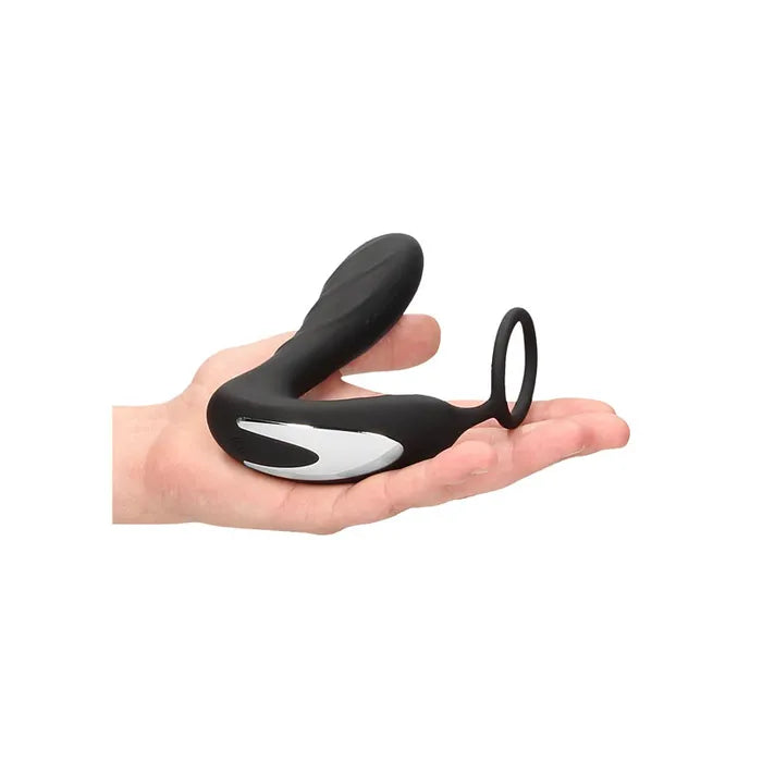 Shots Toys OUCH! USB Rechargeable Vibrating Butt Plug & Cock Ring with  E Stim Black Shots Toys