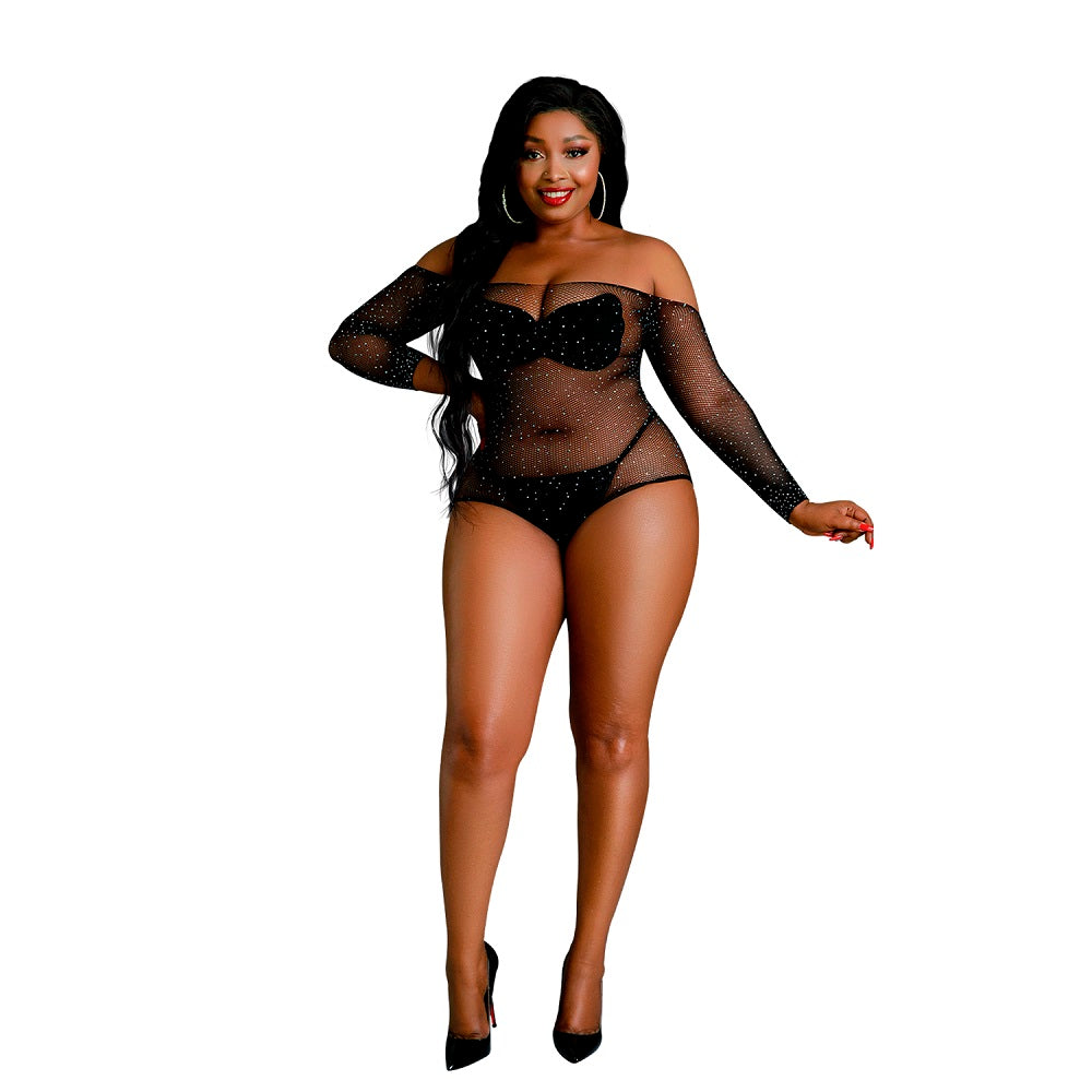 Moonlight Lingerie Black Off the Shoulder Sparkle Body Plus Size Main image