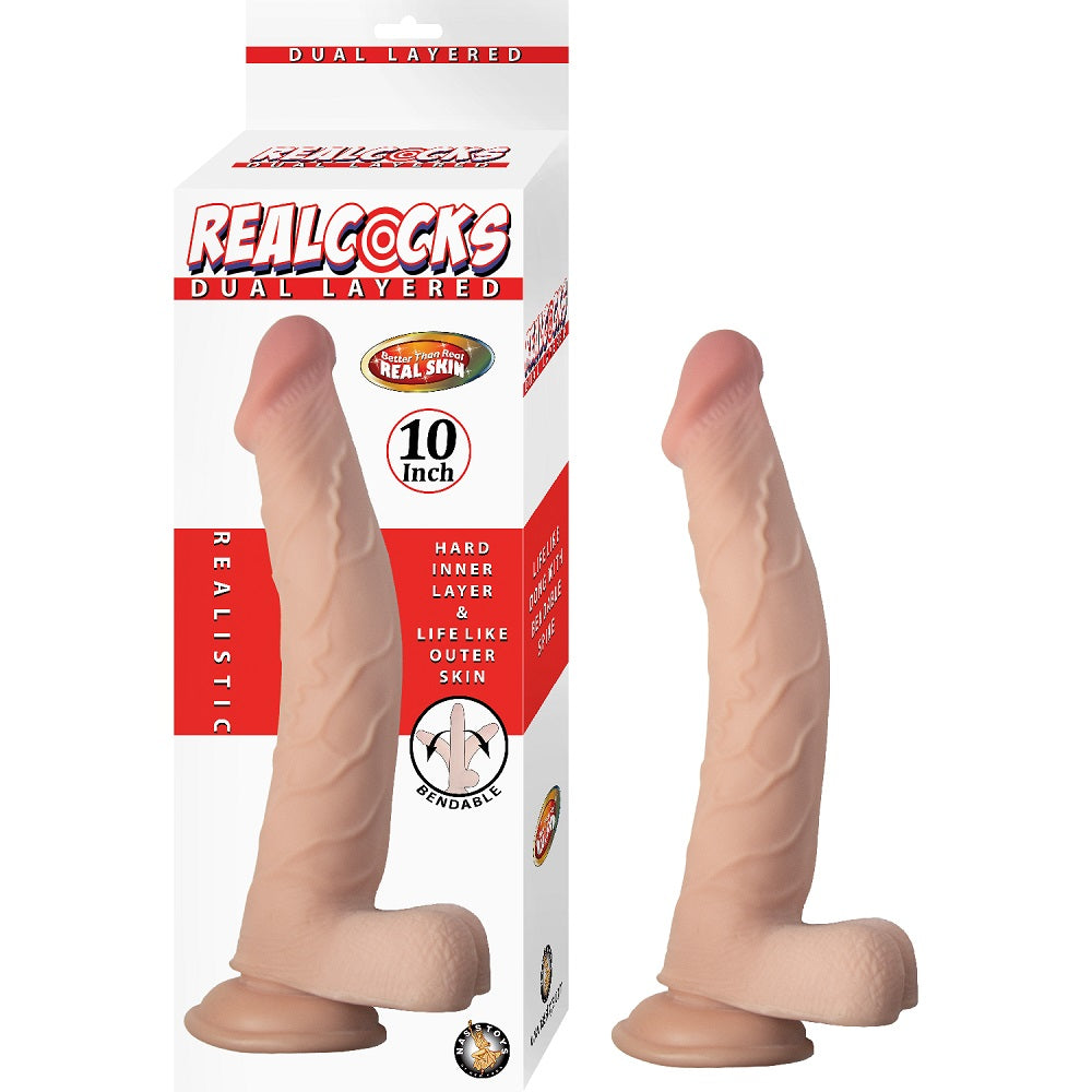 Nasstoys RealCocks Dual Layer Bendable Dildo With Suction Cup Base 10 Inch Vanilla Main image