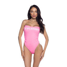 PlayBoy Pink 1 Piece Swimsuit with Ruched Side Ties