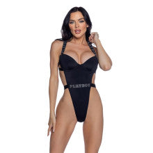 PlayBoy Black High-Leg 1 Pc Swimsuit with Rhinestone Logo Secondary image